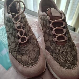 Coach Signature Slip-On Sneakers in Beige and Dusty Pink